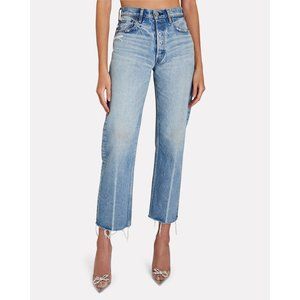 New Moussy Vintage Ashley Wide Straight Leg Jeans Light Wash Denim Women's 30